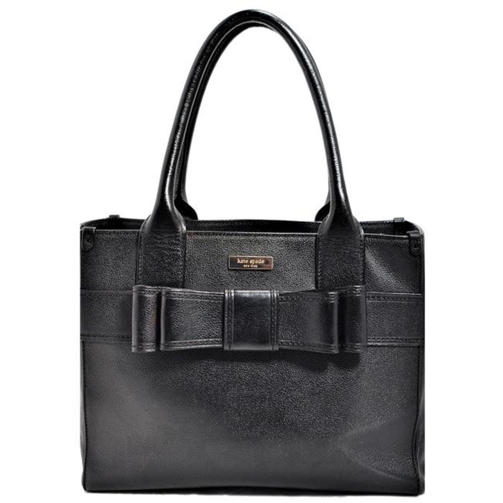 Kate Spade Bow Front Handbag Purse Black Leather Satchel
